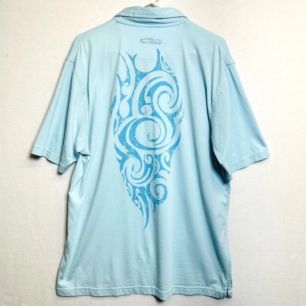 Crazy Shirts Polo Shirt Mens XL Blue Pima Cotton Tribal Graphic Short Sleeve